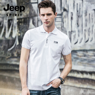 吉普 JEEP 男士POLO衫  2019春夏季新品男士短袖T恤翻领POLO衫潮流韩版修身男装  FSM-1036 白色 2XL