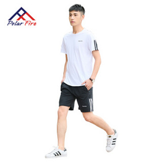 POLAR FIRE 极地火 休闲运动套装夏男女户外跑步短袖T恤短裤运动薄款 男 白色 XL