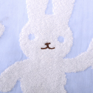 亚光 浴巾 出口日本 纯棉色织提花浴巾 超柔软吸水 儿童毛巾被 幸福雪兔 蓝色 60*120cm