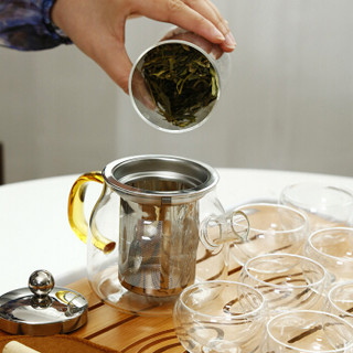 关耳窑 简约玻璃茶具套装 密胺茶盘 双层玻璃杯 黄把壶