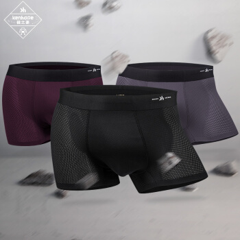 Kenhope 健之豪 内裤男士平角裤无痕冰丝网孔轻薄透气男士内裤中腰平角裤3条装 KH723 混色 L (黑色、L、平角裤、锦纶)
