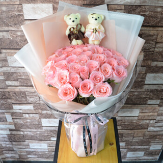 IDY 生日鲜花 33朵韩式粉玫瑰花束 情人节礼物 鲜花速递同城 全国花店送花快递配送上门