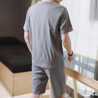 富铤（FORTEI ）短袖T恤男士短裤套装新款简约休闲修身男装 D84灰色 2XL