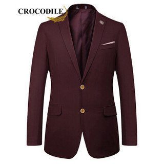 鳄鱼恤（CROCODILE）商务百搭修身西服薄外套绅士夹克西服男 98790004 酒红 170
