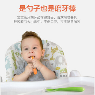 宝啦 婴儿勺子 硅胶勺子 可弯曲儿童餐具 新生儿宝宝喂水勺 辅食碗勺 学吃饭训练勺1562-B绿色