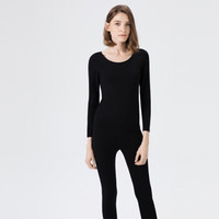 chundu 淳度 保暖内衣女秋衣秋裤男莫代尔薄款美体贴身保暖衣女士情侣套装 黑色女款 M