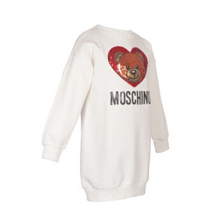 MOSCHINO KIDS 莫斯奇诺 奢侈品童装 女童白色棉氨纶小熊图案长袖连衣裙 HEV064 LDA10 10063 4A/4岁/104cm