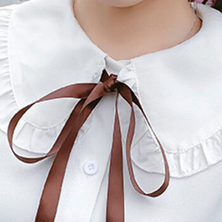 朗悦女装 2019春季新款娃娃领纯色长袖衬衫女韩版学生甜美白衬衣LWCC191226 白色 S
