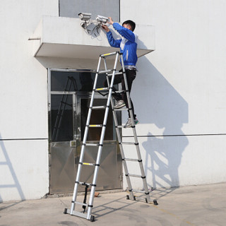 易存梯子铝合金伸缩梯子家用人字梯多功能工程折叠梯 人字梯2.6米+2.6米