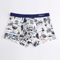 ROMON 罗蒙 男士内裤男中腰时尚U凸无痕冰丝透气四角裤头男平角裤 M5222A 时尚印花 3XL (白色系、XXXL、平角裤、棉)