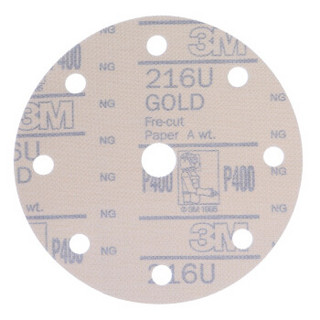 3M砂纸 Gold金锐利干磨砂纸6寸9孔 汽车漆面打磨抛光钣喷研磨背绒砂纸 216U P400 100片装