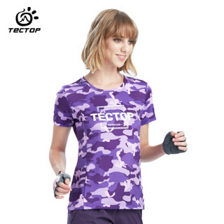 TECTOP 探拓 速干衣 男女印花圆领短袖T恤 户外快干衣 TS80524 女款紫色迷彩 L