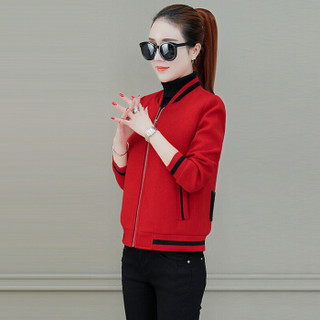 BAOSUEE 堡晟 冬季女装新品短外套韩版流行小个子夹克加厚毛呢棒球服 zx1136-1091 红色 S