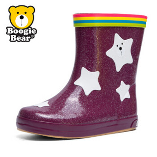Boogie Bear 儿童雨鞋男女童防滑夜光宝宝雨靴时尚小孩水鞋中筒 葡萄紫 27