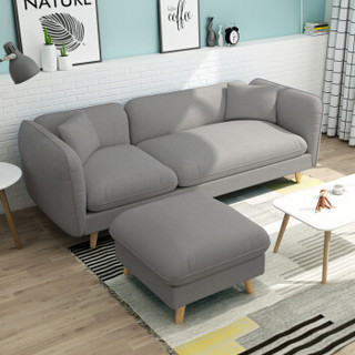 奈高北欧布艺沙发客厅家具沙发组合套装现代简约大小户型布艺沙发3+脚踏- 蓝色