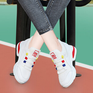 centenary 百年纪念 圆头女士系带拼色平跟运动性感时尚保暖休闲鞋1837-1 白红（低帮） 37