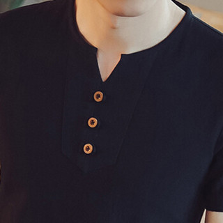 金盾（KIN DON）短袖T恤 2019夏季新款男士时尚百搭V领短袖T恤A082-T187黑色M