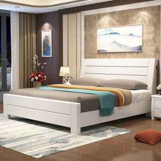 欧宝美实木床新中式卧室床婚床单人床双人床橡木床1.2米象牙白