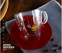 帕莎帕琦（Pasabahce）水杯茶杯 玻璃杯套装 印花带把215mL花茶杯 2个简装 *2件