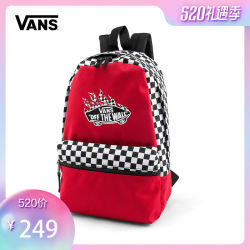 Vans范斯官方正品 红色棋盘格女士运动休闲背包