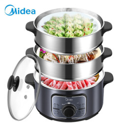 美的(Midea)多用途锅电蒸锅电火锅电煮锅电热锅MZ-ZG26EASY401 三层10L大容量 不锈钢机身