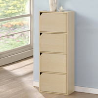 慧乐家 书柜书架 四层四门柜 简约储物柜 木纹色 11207