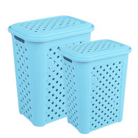 百草园(bicoy)塑料镂空脏衣篮 脏衣服收纳筐 杂物收纳筐 60L+36L 2个装 青绿色