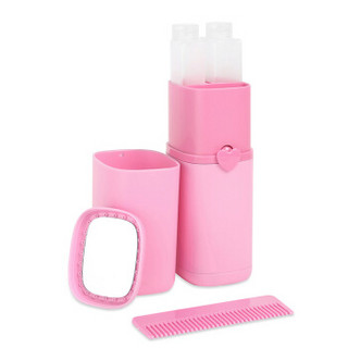 JAJALIN 加加林 意可可旅行洗漱包套装 便携式刷牙杯 漱口杯 外带洗漱杯牙刷杯盒 粉色