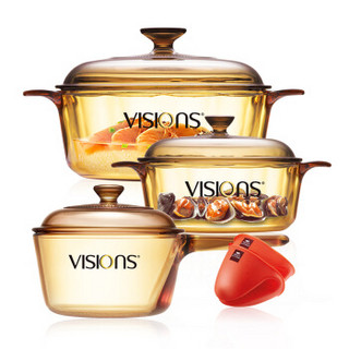 VISIONS 康宁 1.25+1.5+2.25L晶彩透明锅硅胶手套四件套VS-1222P15MIT/JD