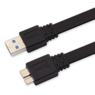 山泽(SAMZHE) 高速USB3.0移动硬盘数据线 AM/Micro B 手机数据充电连接线 扁平黑色0.6米 AP-406