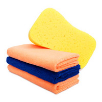 佳百丽 洗车毛巾细纤维吸水擦车毛巾洗车布 三条装40*40cm+海绵 汽车用品