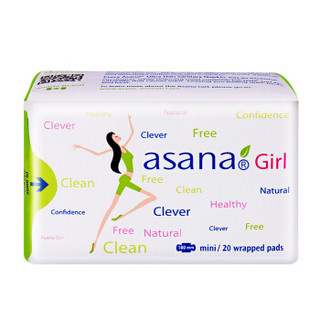 asana 阿莎娜 加拿大进口迷你型卫生巾190mm20片 纯棉超薄透气抑菌抗敏感姨妈巾