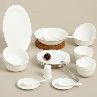 移动端：SKYTOP 斯凯绨 餐具套装碗盘碟陶瓷骨瓷纯白28头