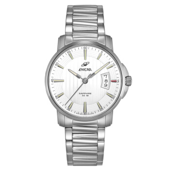 英纳格(ENICAR)瑞士原装进口手表 经典石英表系列白盘钢带大日历显示石英男表955/30/281aA