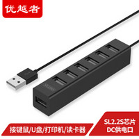 UNITEK 优越者 USB分线器2.0 7口HUB扩展集线器 多接口转换器 0.8米2160BBK