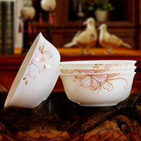 乐享 创意骨瓷碗 大碗6英寸面碗 韩式陶瓷碗套装金粉世家4件装