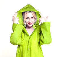 加加林 户外时尚EVA半透明磨砂感成人雨衣雨披 男女士长款带帽 JH01 绿色M