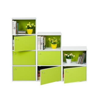 慧乐家 绿白色带门柜组合套装 书柜 储物柜 置物架 绿色 白色 FNAJ-99006