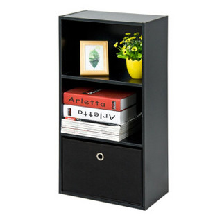 慧乐家 鲁比克三层带抽书柜组合套装 书柜 储物柜 置物架 黑色 FNAJ-99011