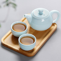 常生源 便携旅行茶具套装 办公室 竹木茶盘 一壶二杯 原矿 龙泉青瓷旅行茶具