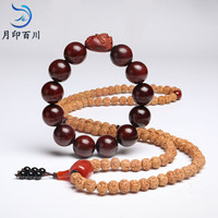 月印百川 高密金星小叶紫檀木貔貅佛珠手串18mm*12颗搭配108颗金刚菩提多层多圈手串 礼盒套装