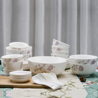丰竹 bamboo 中式陶瓷餐具套装家用盘子碗套装碗盘碟套装38头礼盒套装 雅致