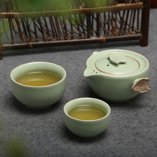 常生源 旅行功夫茶具 仿宋汝窑开片 一壶二杯  便携茶杯 祥云快客杯