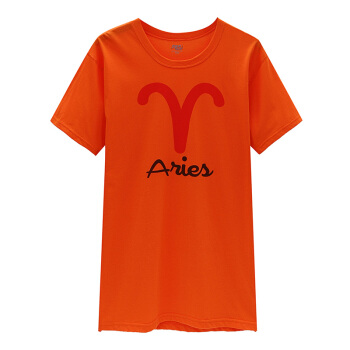 YOUR SUN 宜而爽 纯棉星座文化衫夏装圆领大码宽松短袖T恤衫男女青年情侣装 1965111 橙色-白羊座_ S/160 (橙色、S、棉)