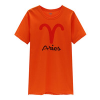 YOUR SUN 宜而爽 纯棉星座文化衫夏装圆领大码宽松短袖T恤衫男女青年情侣装 1965111 橙色-白羊座_ S/160 (橙色、S、棉)