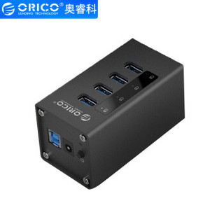 奥睿科(ORICO)USB分线器3.0HUB集线器 全铝高速苹果MACBOOK台式笔记本扩展 带电源一拖四 黑色A3H4