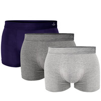 恒源祥 男士内裤 莫代尔平角内裤简约舒适 纯色3条装 0172 175/100 (灰色、XL、平角裤、莫代尔)
