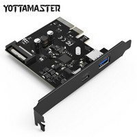 YottaMaster USB3.1扩展卡+Type-C高速双接口台式机电脑主板PCI-E接口 15PIN接口供电 黑色 C1