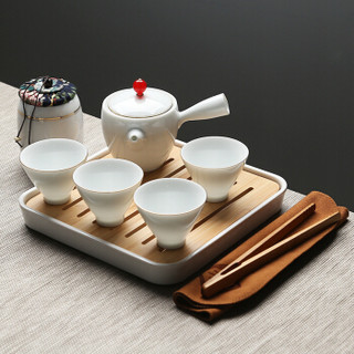 苏氏陶瓷（SUSHI CERAMICS）旅行茶具套装车载描金亭立方茶盘带陶瓷小茶叶罐手柄茶壶茶杯子功夫茶具