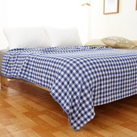 三利 纯棉色织格纹毛巾被 居家办公午休四季通用盖毯 大单人160×200cm 深海蓝